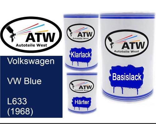 Volkswagen, VW Blue, L633 (1968): 500ml Lackdose + 500ml Klarlack + 250ml Härter - Set, von ATW Autoteile West.